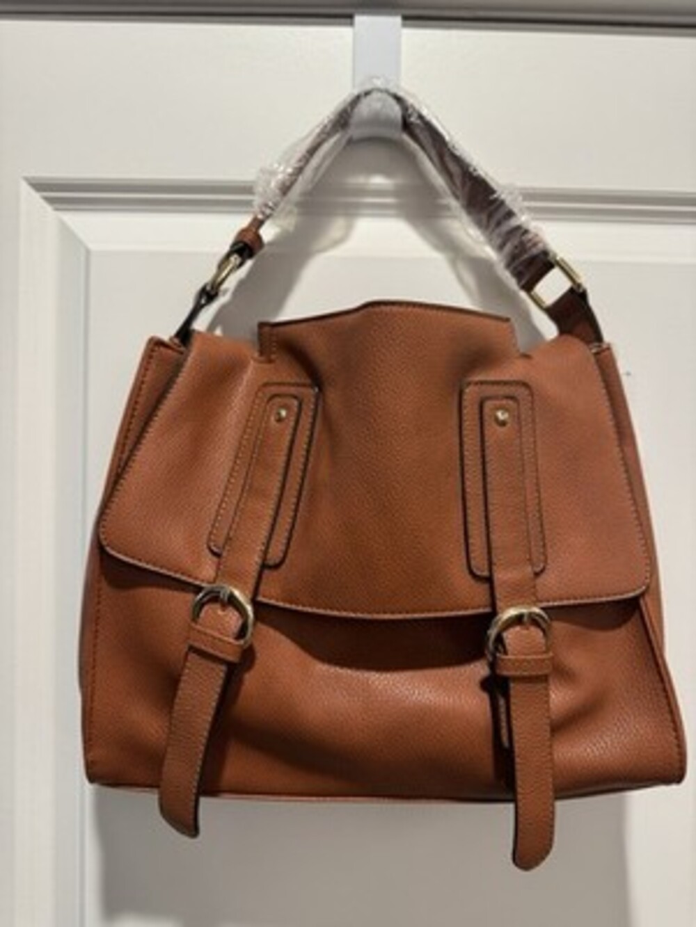 JustFab Brown Pebbled Shoulder Bag Magnetic Flap, Detachable Strap, Lined